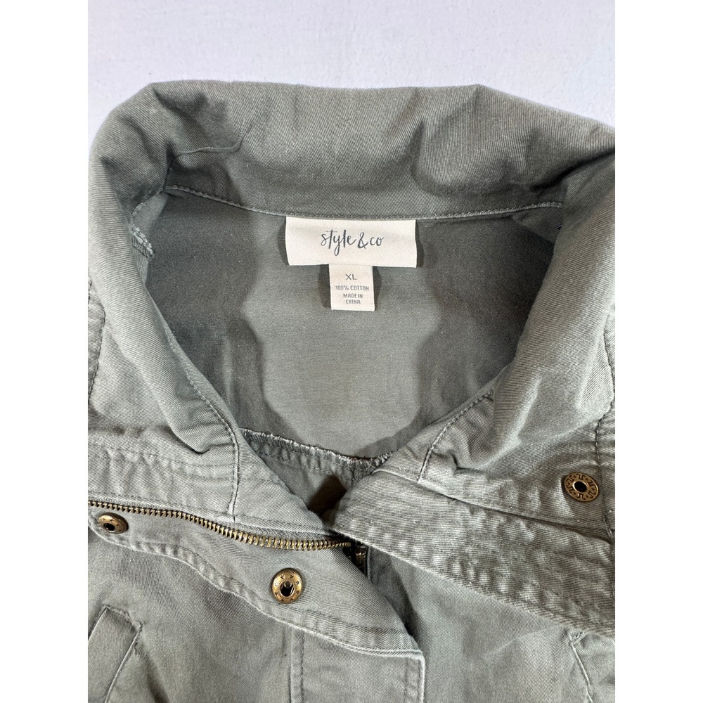 Style & Co Utility Jacket Women XL Green Cotton Field Anorak Military Coat - Picture 2 of 11